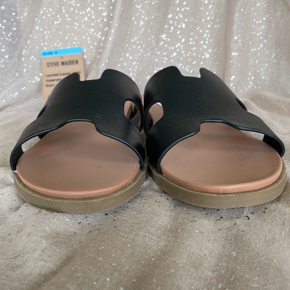 Brand New Steve Madden Genuine Leather H-Band Black Comfortable Slides Sandals - Picture 9 of 11